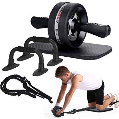 EnterSports Ab Roller Wheel, 6-in-1 Ab Roller Kit with Knee Pad, Resistance Bands, Pad Push Up Bars Handles Grips, Perfect Home Gym Equipment for Men Women Abdominal Exercise