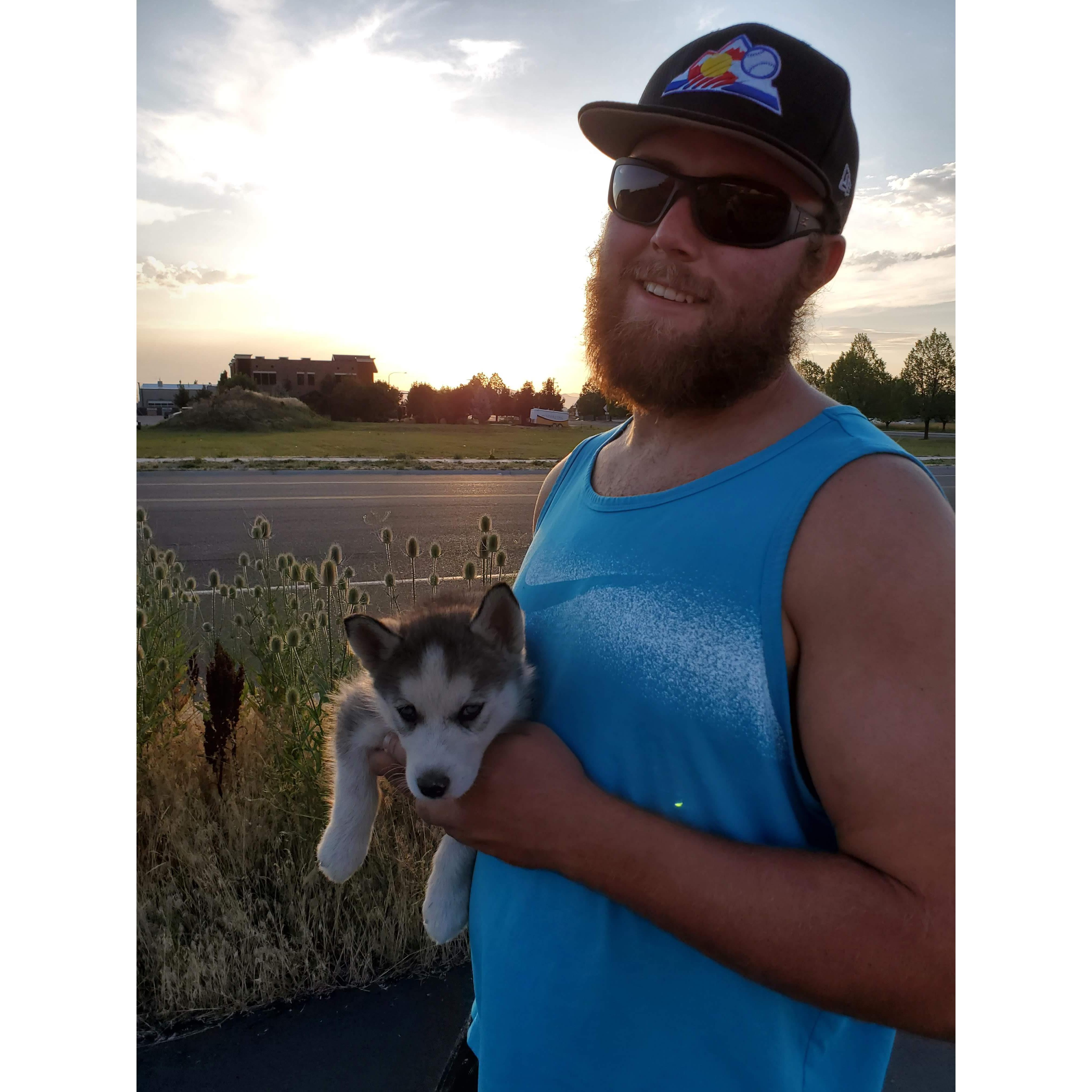 August 2020 - Lane carrying Piper when she got tired on our nightly walks