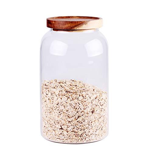 Large Glass Food Canisters, 93 FL OZ(2750ml) Kitchen Serving Stoarge Container with Airtight Bamboo Lids, BPA-Free Cereal Dispenser Jars for Spaghetti Pasta, Powder, Spice, Tea, Coffee(8.8inch high)