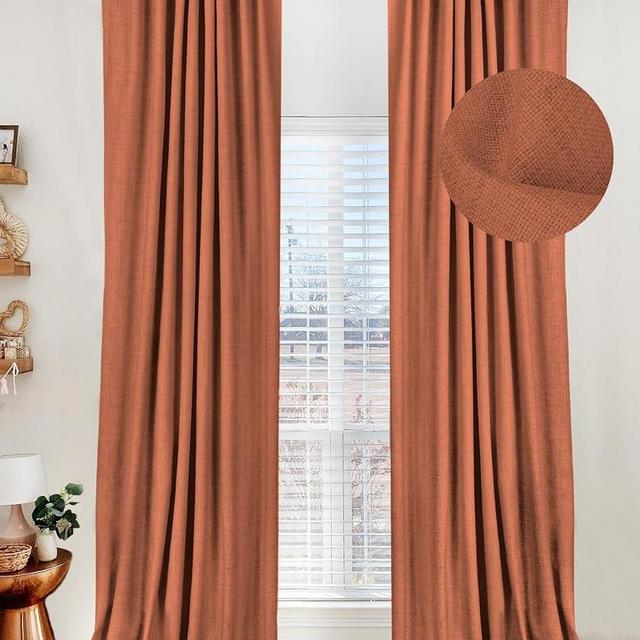 100% Blackout Shield Linen Blackout Curtains for Bedroom 108 Inches Long,Back Tab/Rod Pocket Living Room Drapes,Thermal Insulated Textured Blackout Curtains 2 Panels Set,50" W x 108" L,Burnt Orange