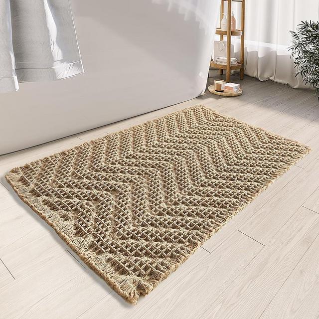 BULULOM Bathroom Floor Mat,Boho Bath Mat,Super Absorbent Bath Mat,Bathroom Rugs Non Slip Washable, Quick Dry Shower Mats, Ultra Soft Bath Mat Towel,Brown,17"*24"