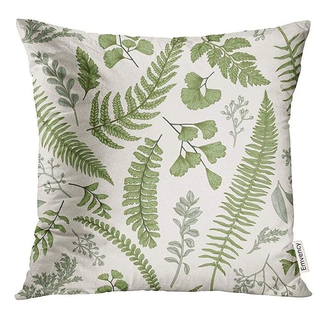 Golee Throw Pillow Cover Green Leaf Floral in Vintage Style Leaves and Herbs Botanical Boxwood Seeded Eucalyptus Fern Maidenhair Decorative Pillow Case Home Decor Square 20x20 Inches Pillowcase