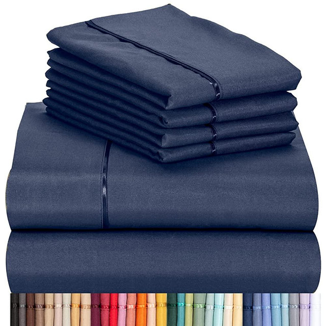 LuxClub 6 PC Sheet Set Bamboo Sheets Deep Pockets 18" Eco Friendly Wrinkle Free Sheets Machine Washable Hotel Bedding Silky Soft - Navy Full