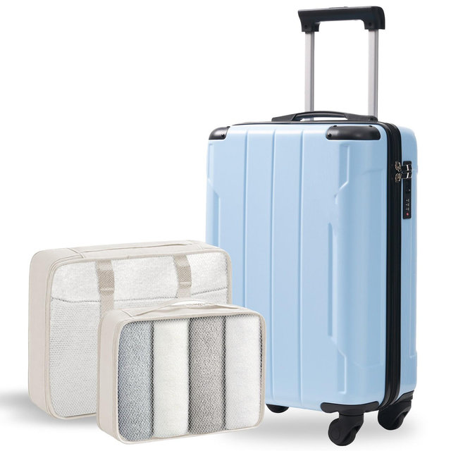 20" Hardshell Carry-On Luggage with 2 Packing Cubes & Spinner Wheels & TSA Lock, Lightweight ABS Suitcase, Sky Blue - ModernLuxe