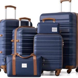 LONG VACATION Luggage Set 6 Piece Luggage ABS hardshell TSA Lock Spinner Wheels Luggage Carry on Suitcase (NAVY, 6 piece set)