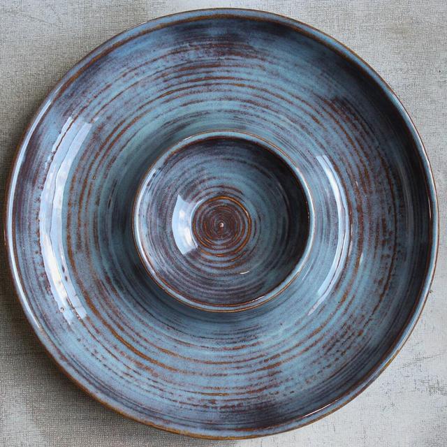 Large Pottery Chip and Dip Serving Bowl