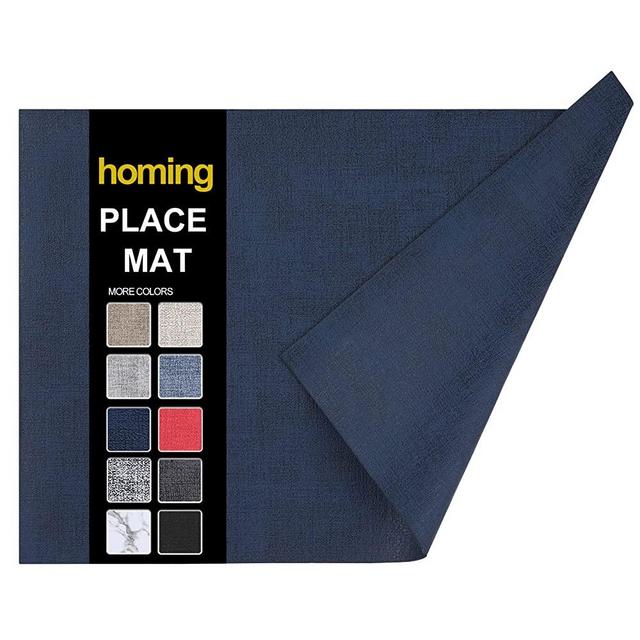 homing Faux Leather Heat Resistant Placemats Set of 6 – Waterproof Wipeable Dining PU Place Mats for Indoor & Outdoor, Easy to Clean - Dark Navy Blue