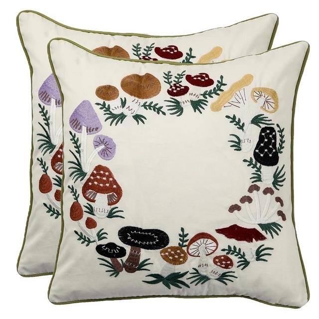 Tosleo Embroidered Throw Pillow Covers 18 x 18 inch Pack of 2 Mushrooms Decorative Pillowcases Farmhouse Cotton Pillow Cushion Cases Home Decor Square Floral Pillow Case