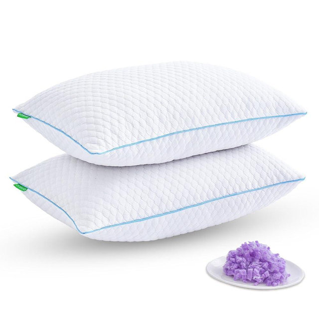 Friendriver Shredded Memory Foam Pillows for Sleeping 2 Pack - Cooling Bed Pillows Standard Size Set of 2 - Firm Pillow for Side and Back Sleepers Adjustable Gel Pillow with Removable Cover