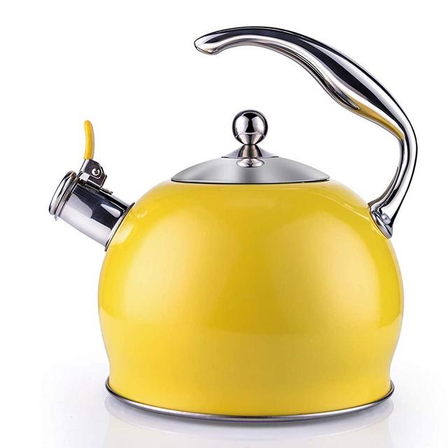Sotya Tea Kettle Best 3 Liter induction Modern Stainless Steel Surgical Whistling Teapot -Tea Pot For Stove Top (Light yellow)