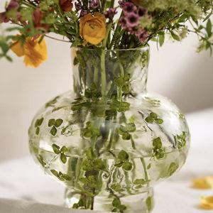Pressed Floral Footed Vase - Green Pattern