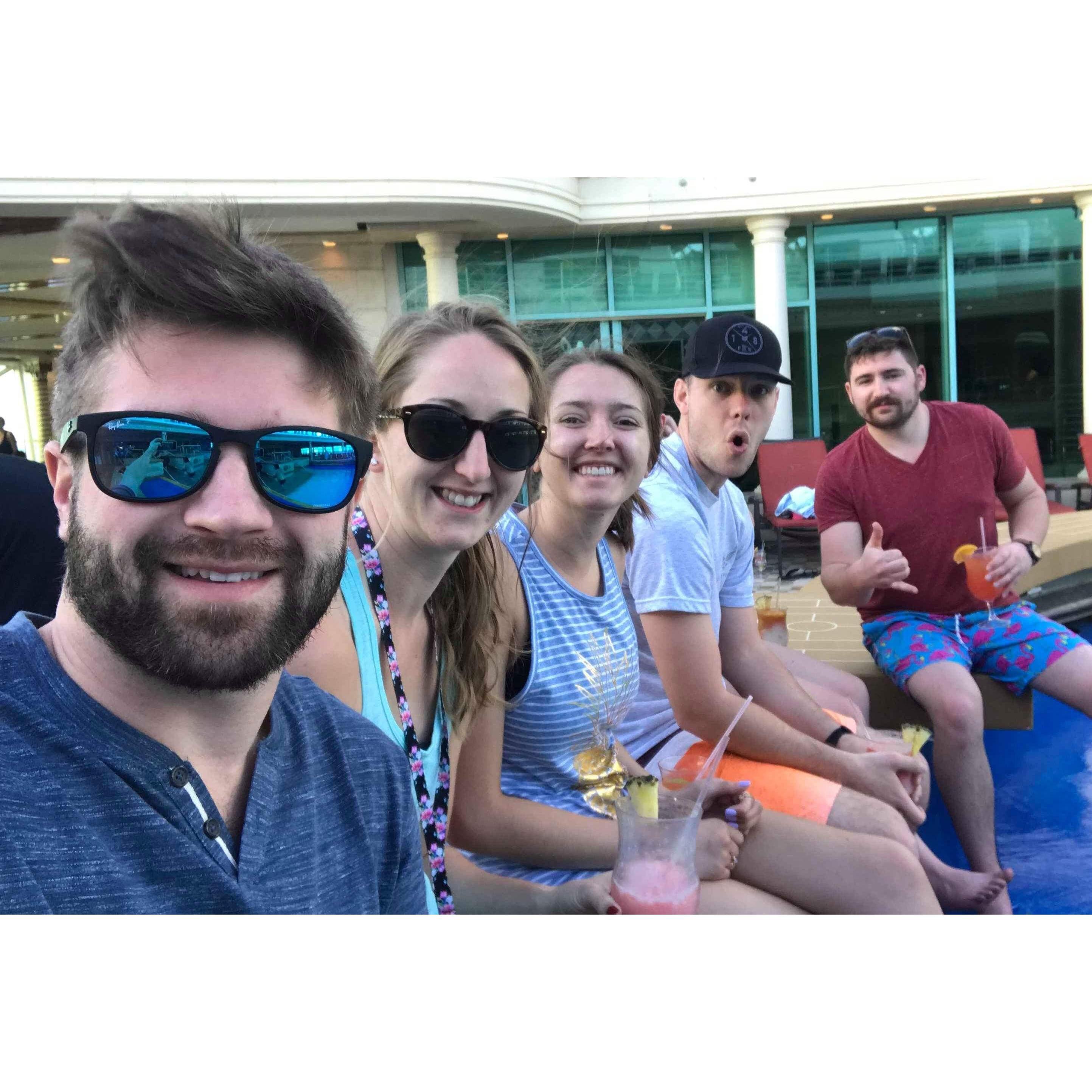 Cruise 2018. 
John (groomsman), Sara, Courtney, Jay, and Sean.