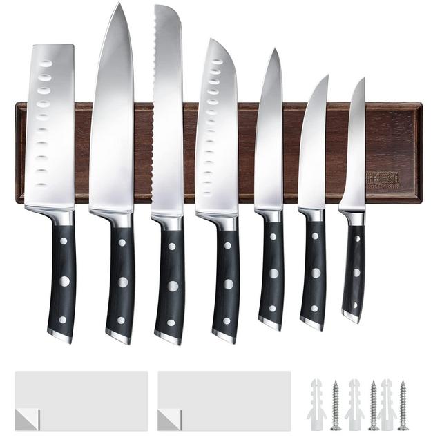 Magnetic Knife Holder for Wall 16 Inch, HOSHANHO Magnetic Knife Rack, Acacia Wood Magnetic Knife Strips Knife Magnet for Kitchen Knives Tools