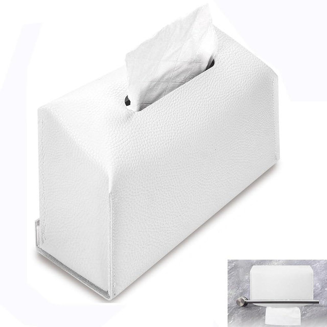 Tissue Box Cover Holder Compatible with Kleenex Disposable Paper Hand Towels, Stylish Leather Wall-Mounted Towel Dispenser for Tabletop,Living,Dining,Bathroom. (1, White)