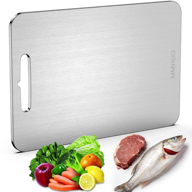 Cutting Board,304 Foodgrade Stainless Steel Cutting Board for Kitchen,Dishwasher Safe,Double-sided Chopping Board for Meat,Vegetables or Fruit,M 13.4"*9"