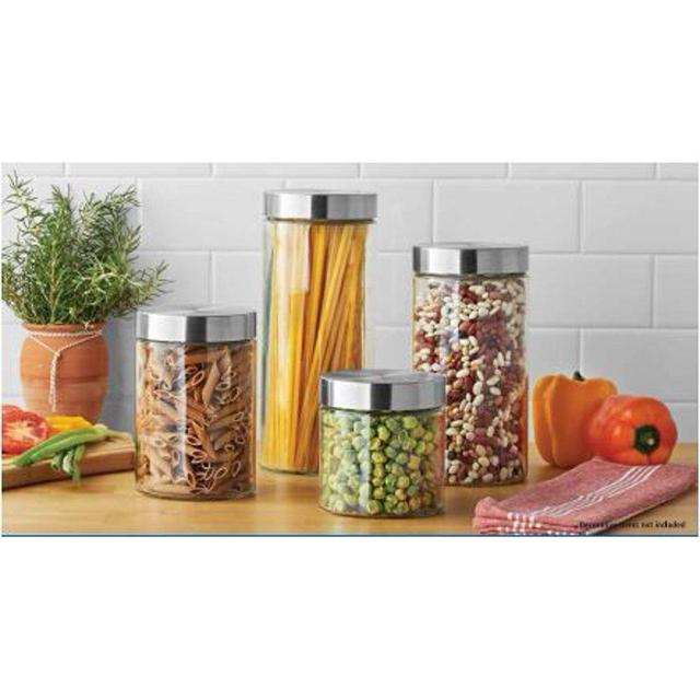Mainstays Glass Storage Canisters with Stainless Steel Lids, 4 Piece Set
