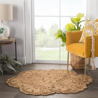 Freesia Natural Floral Round Rug