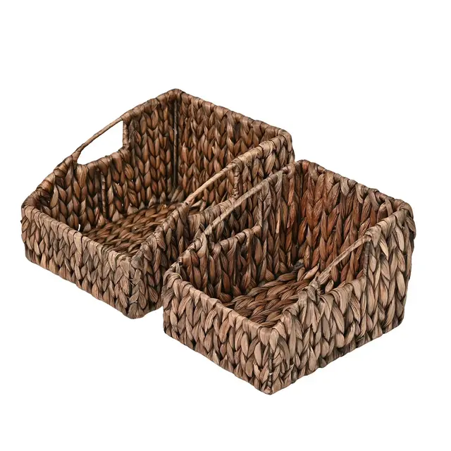 happimess Havanah Southwestern Handwoven Hyacinth Slanted Pantry Baskets with Handles, Brown
