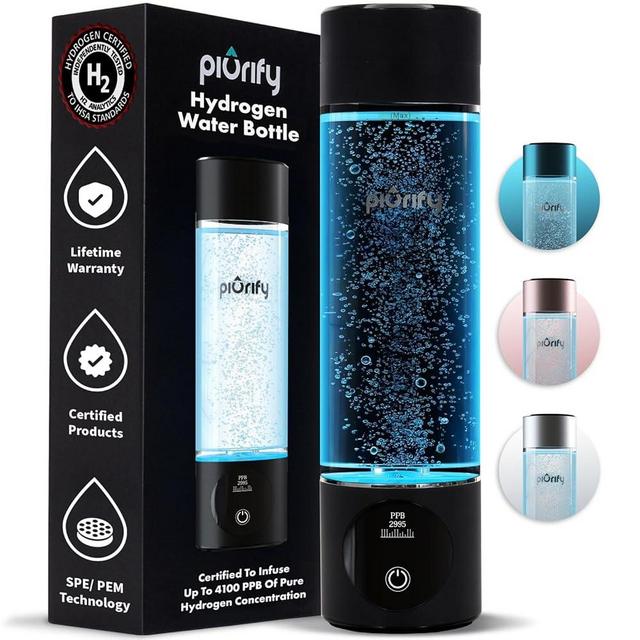 Hydrogen Water Bottle Generator - Up to 4100+ PPB Concentration - SPE/PEM Technology - Certified H2 Generator - Portable Athletic Performance & Hydration System - 6-Hour Hydrogen Retention (Black)