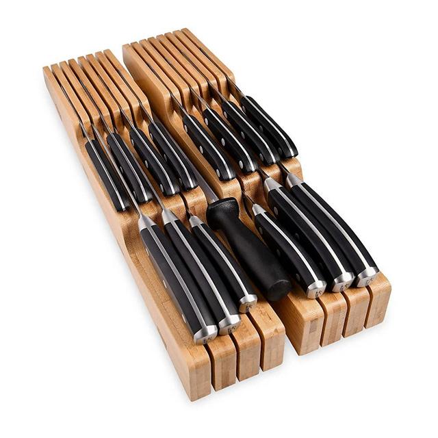 Homemaid Living In-Drawer Bamboo Knife Block Holds 14 Knives Plus a Slot for your Knife Sharpener, Premium Knife Drawer Organizer, Perfect Knife Organizer Drawer Insert or Drawer Knife Holder
