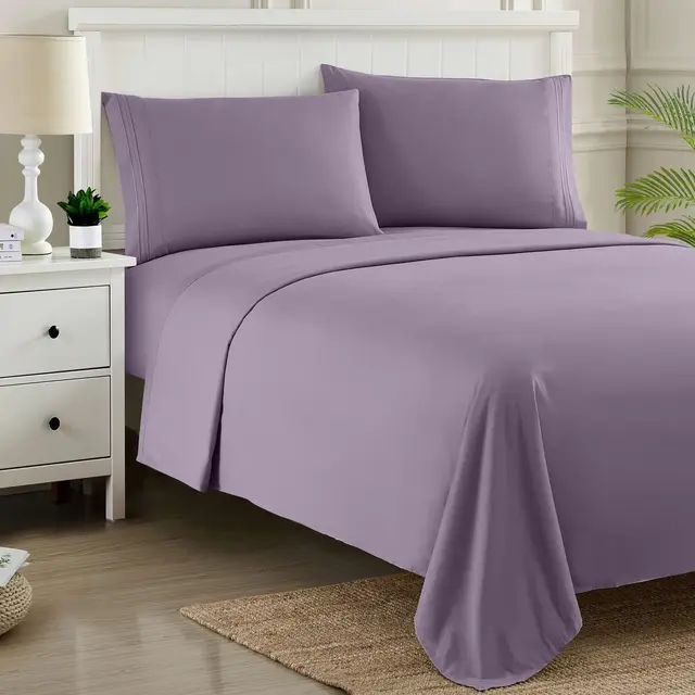 4 Piece Sheet Set, Ultra Soft 1800 Series Collection - Queen, Plum