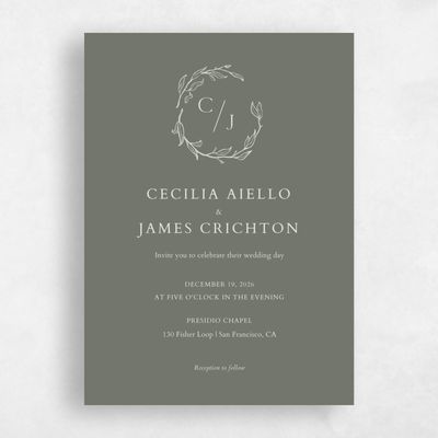 Dark Sage, Green Wedding Invitation - Everhart Portrait