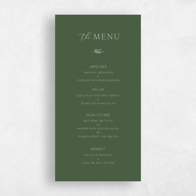 Dark Olive, Green Wedding Menu - Eldridge