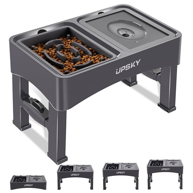UPSKY 2-in-1 Elevated Dog Bowls Slow Feeder, 4 Height Adjustable Raised Dog Bowl Stand No Spill Dog Water Bowl Dispenser, Anti-Slip Dog Food and Water Bowl for Small Medium Dogs.