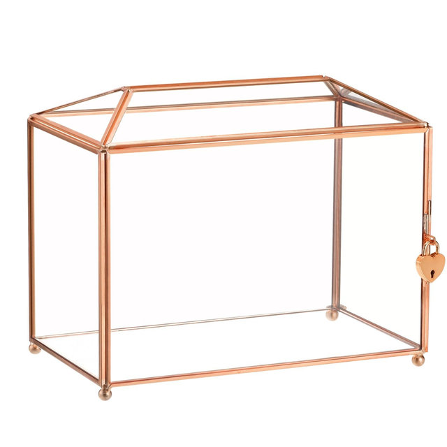 Unique Bargains Brass Wedding Graduation Party Decorative Box Rose Gold 8.85" x 5.9" x 7.6"