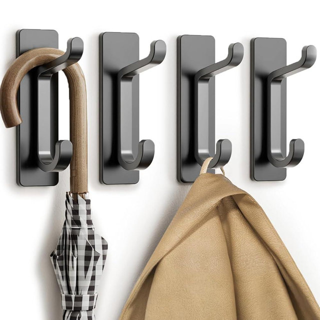 pickpiff Wall Hooks for Coat and Towel: 13LB Strong Adhesive Door Hanger Stick on, Grey 4 Pack