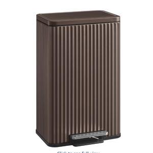 SONGMICS Trash Can, 13 Gallon (50 L) Garbage Can for Kitchen, with Lid, Pedal, and Removable Inner Bucket, Soft Close, Stainless Steel, 15 Trash Bags (Code K) Included, Brown ULTB586MZ01
