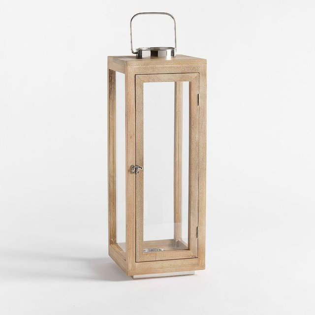 Shoreline Lantern : Wood / Nickel: Medium 28"