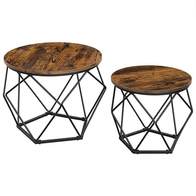 VASAGLE Nesting Table Set of 2, Coffee Table with Steel Frame, Side End Table for Living Room, Bedroom, Office, Rustic Brown and Black ULET040B01