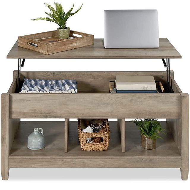 Best Choice Products Wooden Lift Top Coffee Table, Multifunctional Accent Furniture for Living Room, Décor w/Hidden Storage, Display Shelves - Gray Oak