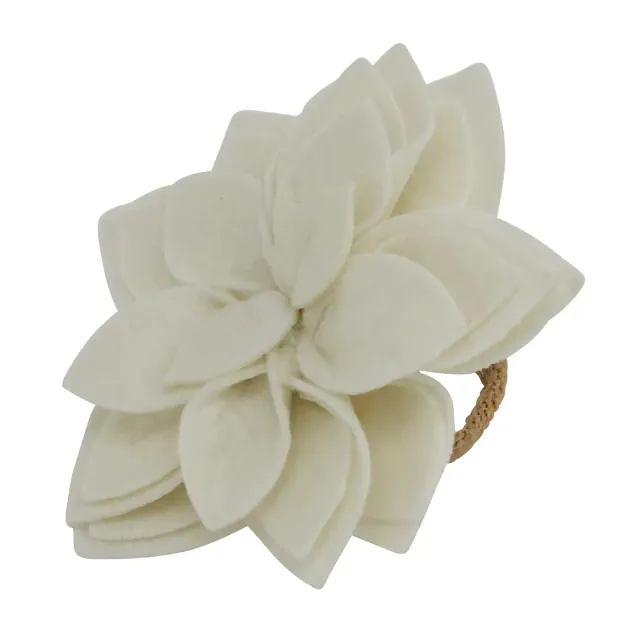 Saro Lifestyle Felt Blossom Napkin Ring , Off-White