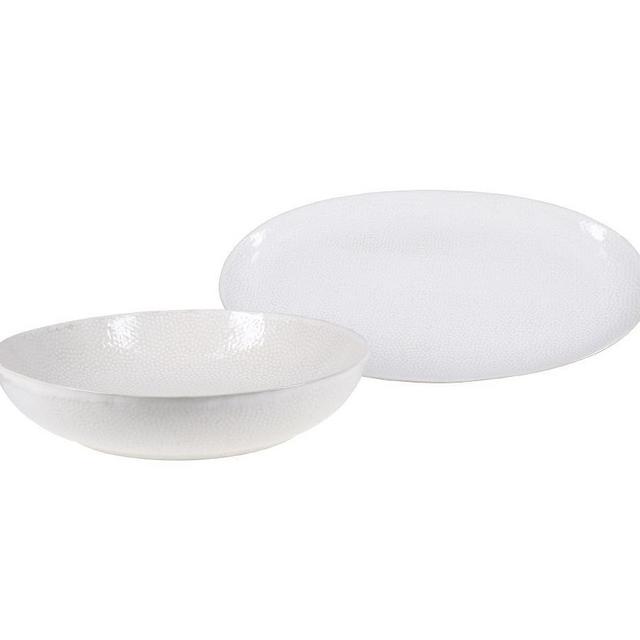 Serene Stoneware Serving Platter & Bowl Set - Cream