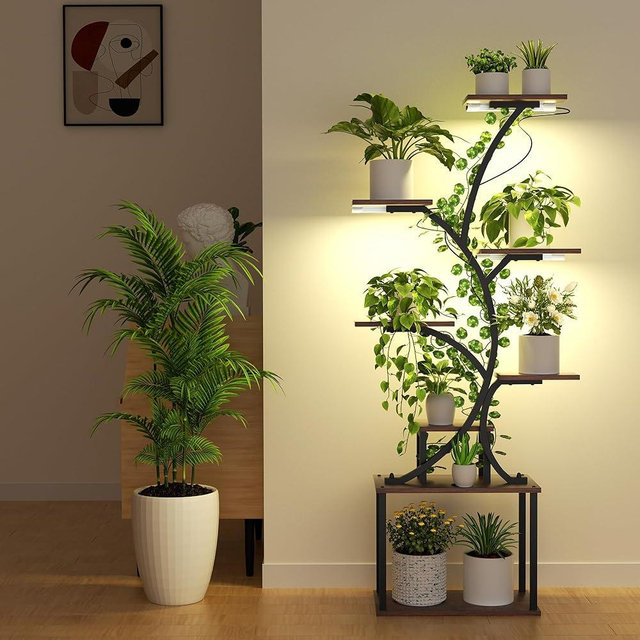 Plant Stand with Grow Lights, 8 Tiered Plant Stand Indoor, 62" Tall Metal Plant Flower Holder for Plants Multiple, Plant Display Rack Holder, Indoor Plant Shelf for Living Room, Garden, Patio
