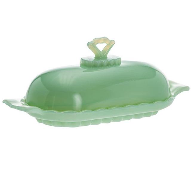 Mosser Glass Decorative Jadeite Opaque Green Lidded Butter Dish - Made In US (One Pack)