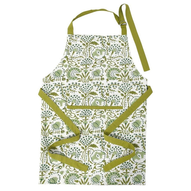 CPC Cotton Floral Kitchen Apron for women with Pocket and Adjustable Neck Ties. Apron for Women Men Chef-Hand Block Printed