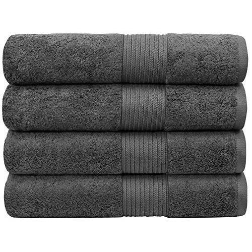 Bliss Luxury Bath Towels Set - 34" x 56" Extra Large Premium Quality Bath Sheet - 650 GSM - Soft Combed Cotton, Absorbent (Dark Grey, 4 Pack)