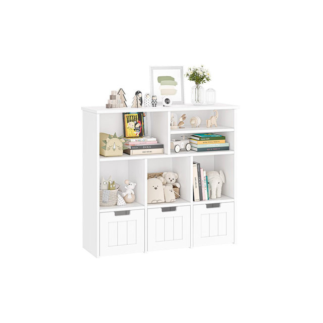 Toy Storage Cabinet, Kids Toy Storage Organizer, with 3 Movable Drawers, Kids Toy Shelf, with Hidden Wheels, for Bedroom, Playroom,Nursery, White