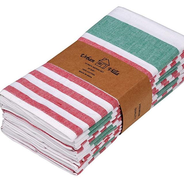Urban Villa Kitchen Towels, Horizontal stripes,Premium Quality,100% Cotton Dish Towels,Mitered Corners,Ultra Soft (Size: 20X30 Inch), Ruby/Green, Highly Absorbent Bar Towels & Tea Towels - (Set of 6)