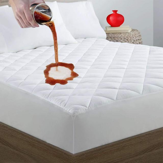 Safe and Sound Queen Quilted Fitted Mattress Pad, 100% Waterproof Breathable Mattress Cover Stretches up to 16 Inches Deep Pocket Hollow Cotton Alternative Filling - Cooling Mattress Topper
