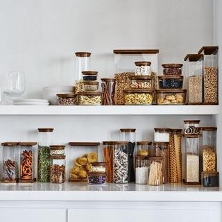 Rectangular Acrylic Food Storage with Wood Lid