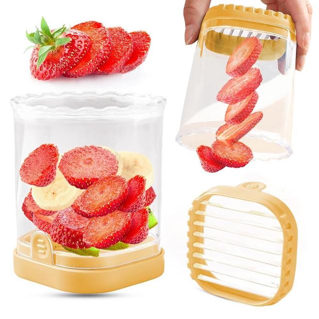 Creative Strawberry & Fruit Slicer - Detachable Cutter with Push Plate (Yellow)