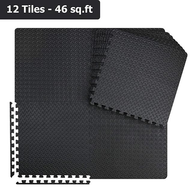 innhom 12/24 Tiles Gym Mat Exercise Mats Puzzle Foam Mats Gym Flooring Mat Interlocking Foam Mats with EVA Foam Floor Tiles for Gym Equipment Workouts, Black/Gray