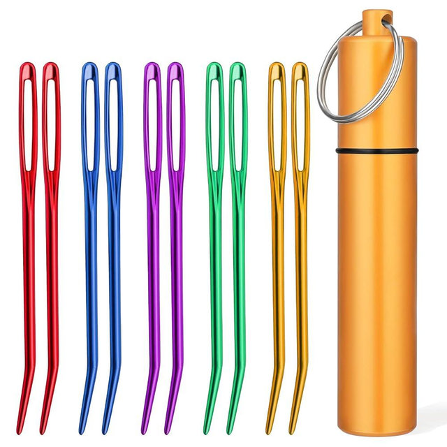 UOOU 10Pcs Yarn Needles, Darning Tapestry Needles, Large Eye Weaving Needle, Yarn Needle for Crocheting with Aluminum Storage Knitting Crochet Accessories