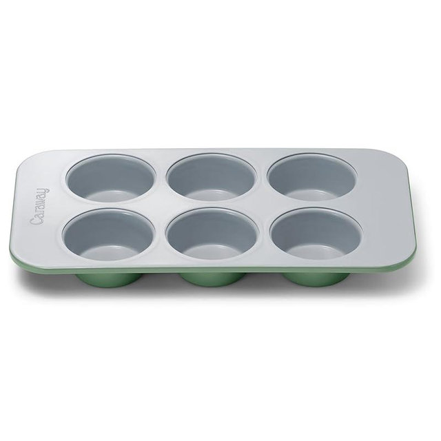 Caraway Nonstick Ceramic 6 Cup Muffin Pan – Non-Toxic, PTFE & PFOA Free – Oven Safe – Aluminized Steel Core – Small Muffin Pan for Baking Cupcakes, Muffins & More - Sage