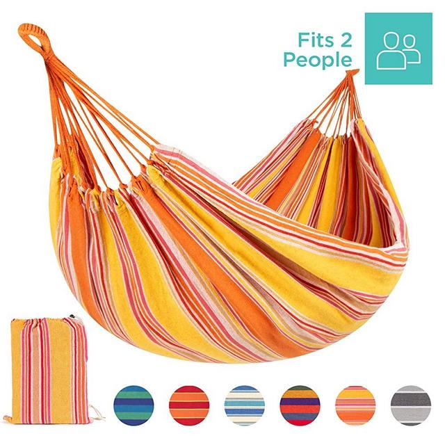Best Choice Products 2-Person Brazilian-Style Cotton Double Hammock Bed w/Portable Carrying Bag Sunset
