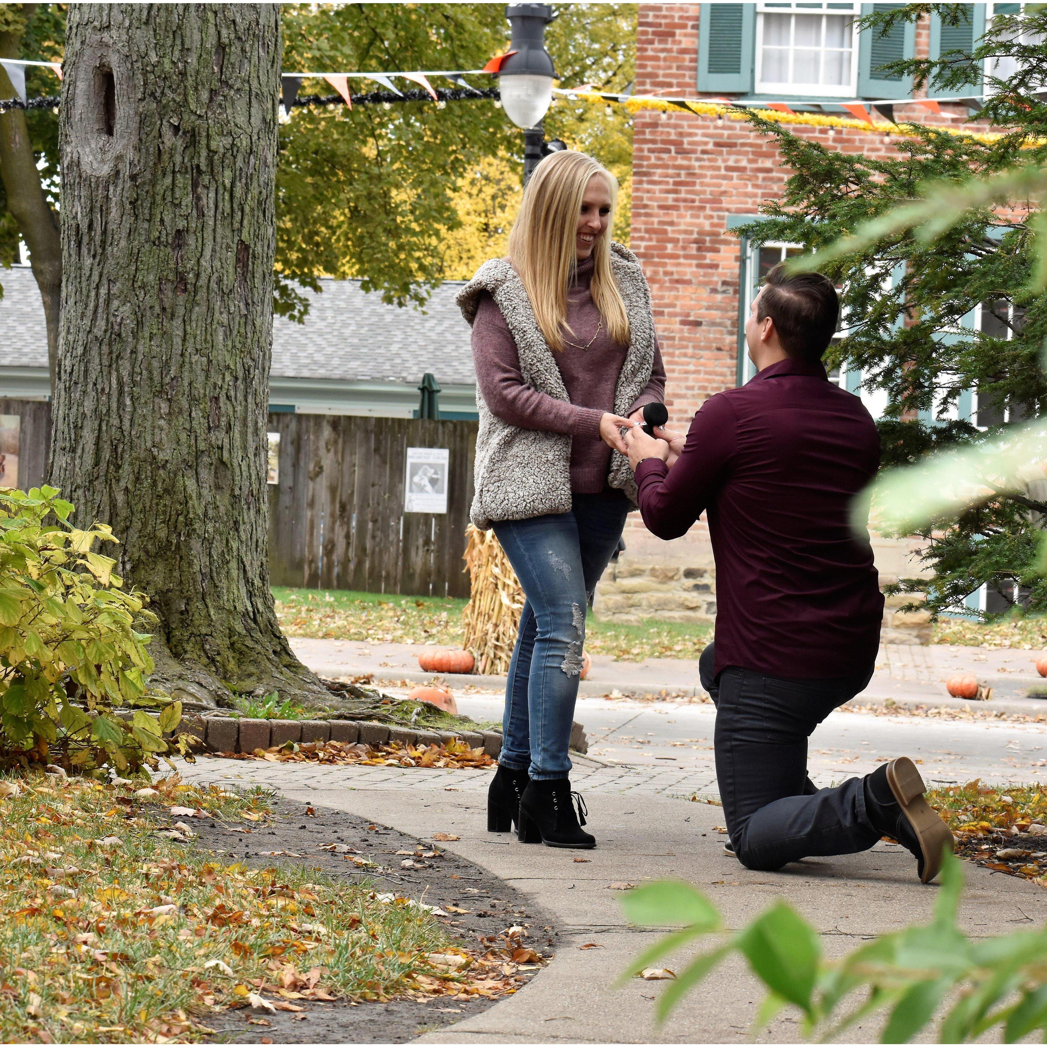 He proposed right here at the Greenfield Village, one of our favorite places.
